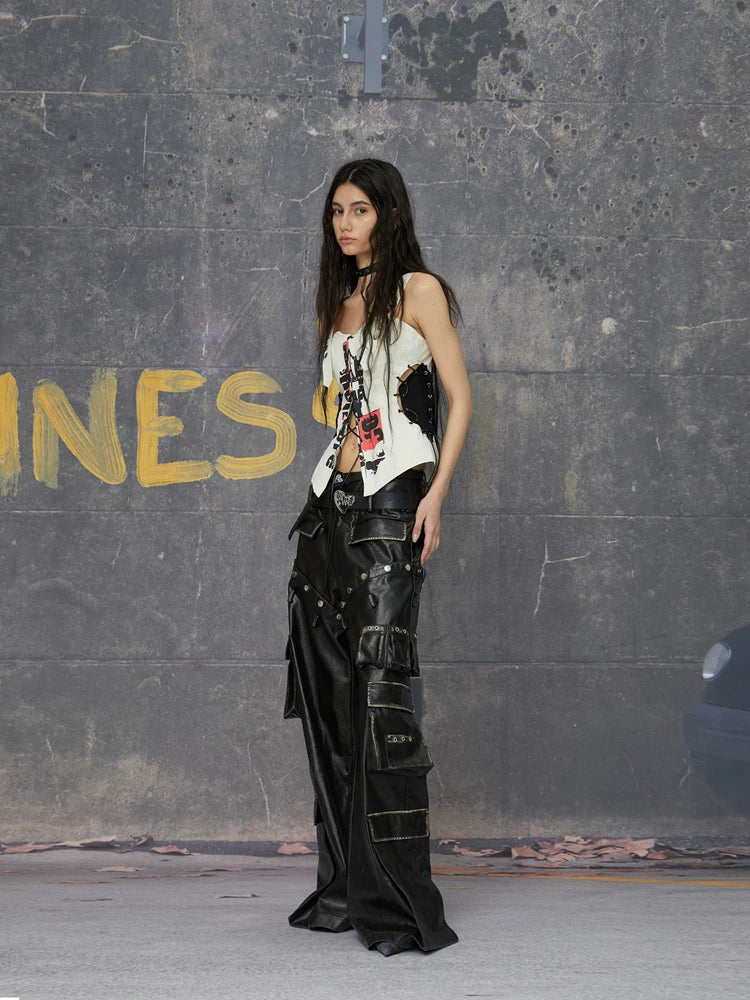 24ans Detachable Punk Studded Pu Leather Pants-2