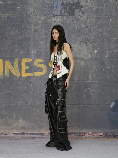 24ans Detachable Punk Studded Pu Leather Pants-2