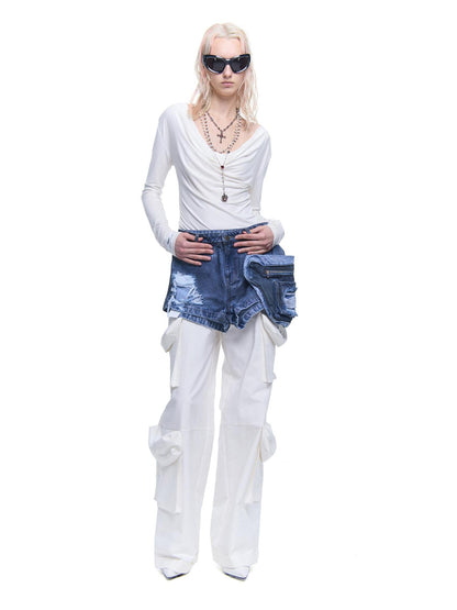 24ans Detachable Side Bag Denim Shorts