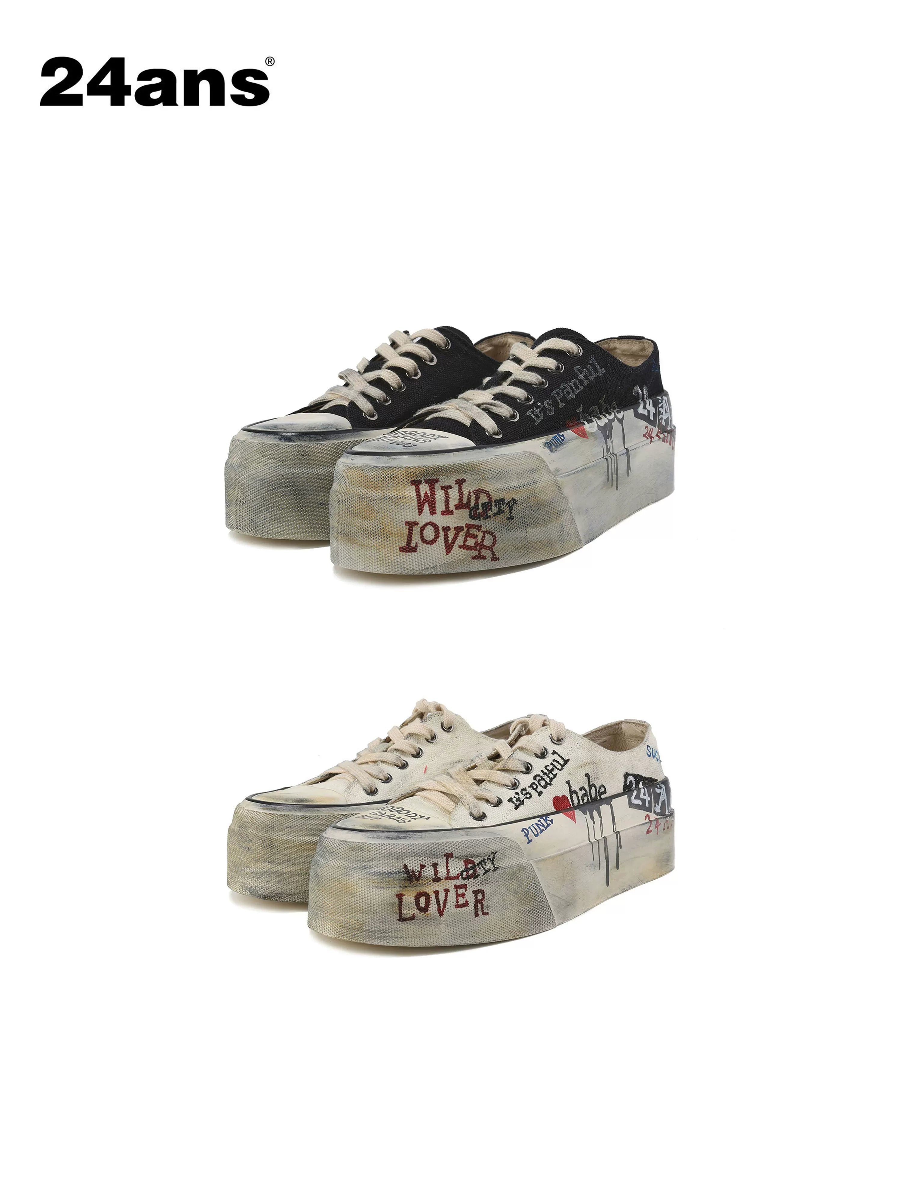 24ans Dirty Fit Hand Painted Distressed Platform Canvas Sneakers-1