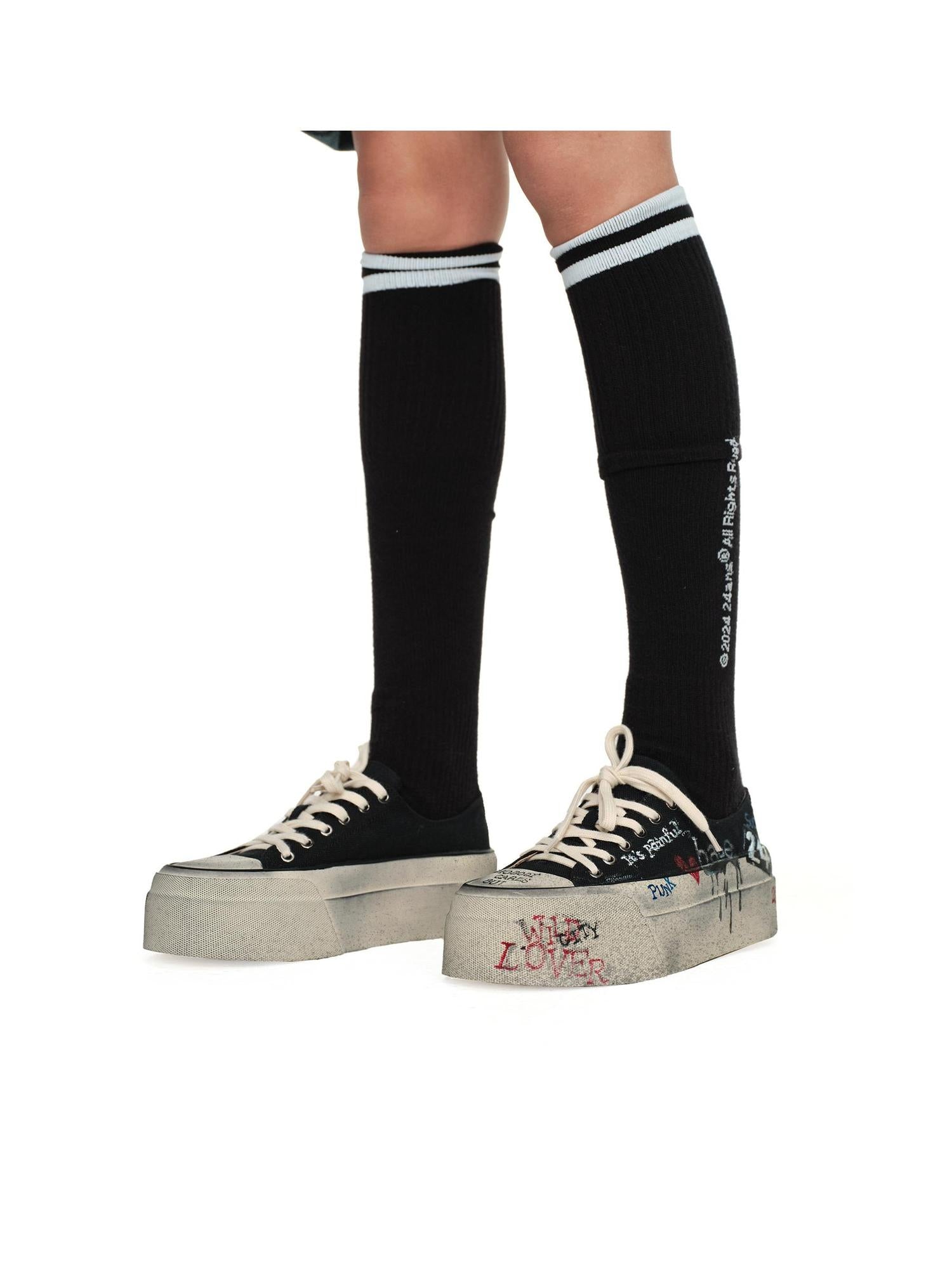 24ans Dirty Fit Hand Painted Distressed Platform Canvas Sneakers