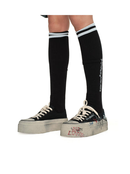 24ans Dirty Fit Hand Painted Distressed Platform Canvas Sneakers