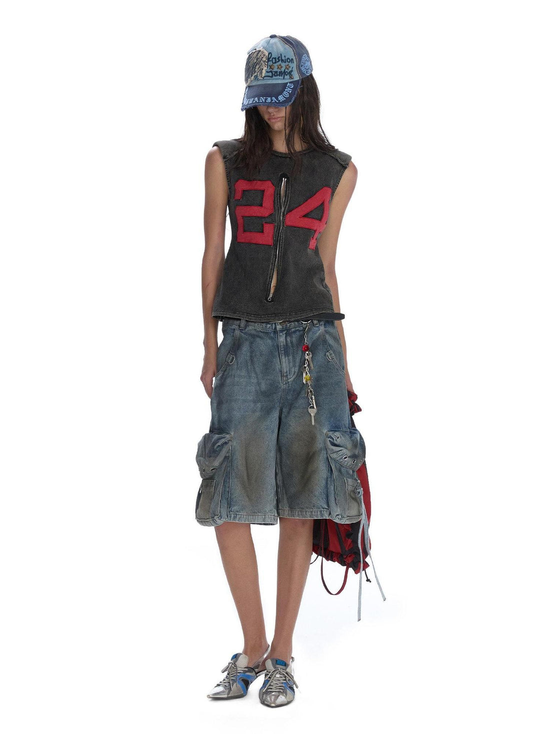 24ans Dirty Washed Distressed Wide Leg Pocket Women&