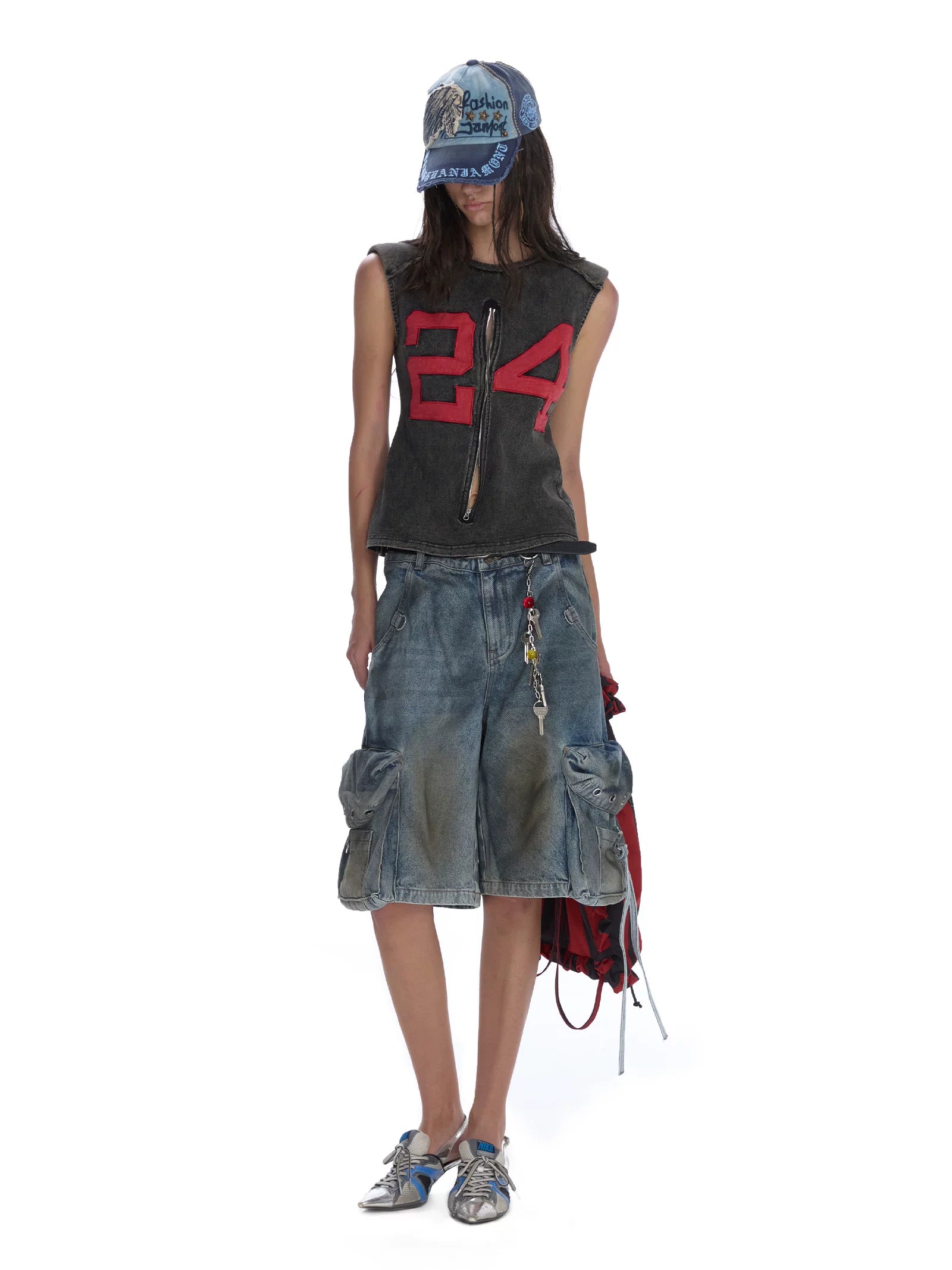 24ans Dirty Washed Distressed Wide Leg Pocket Women&
