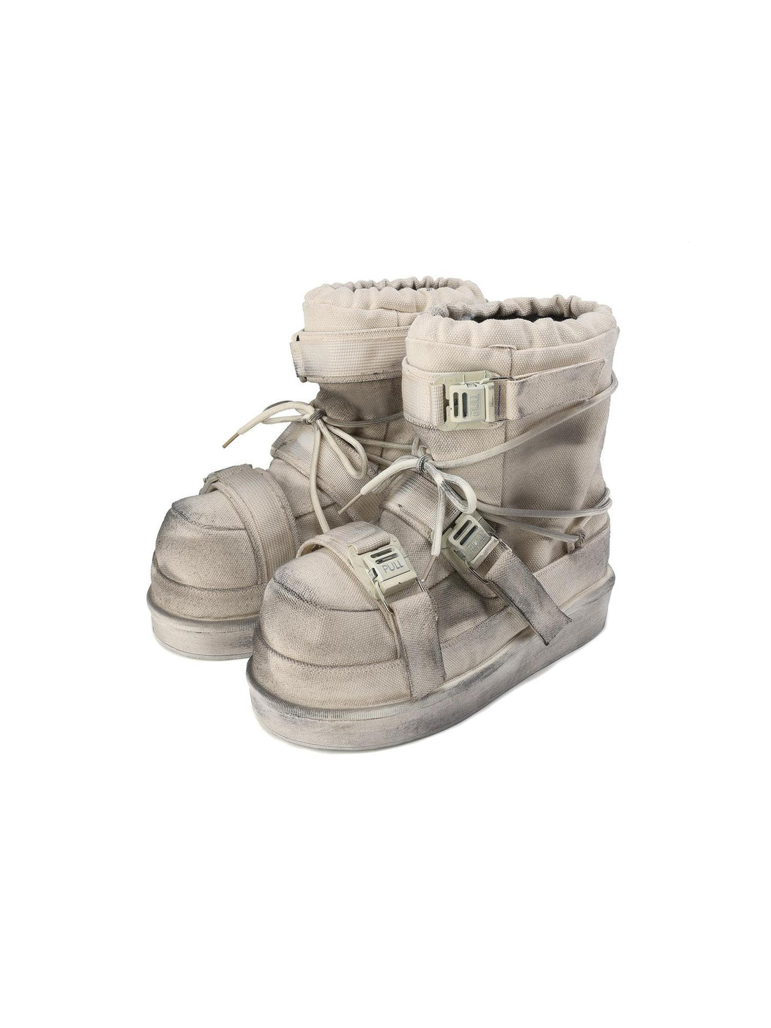 24ans Distressed Beige Snow Boots Detachable Faux Fur Lined