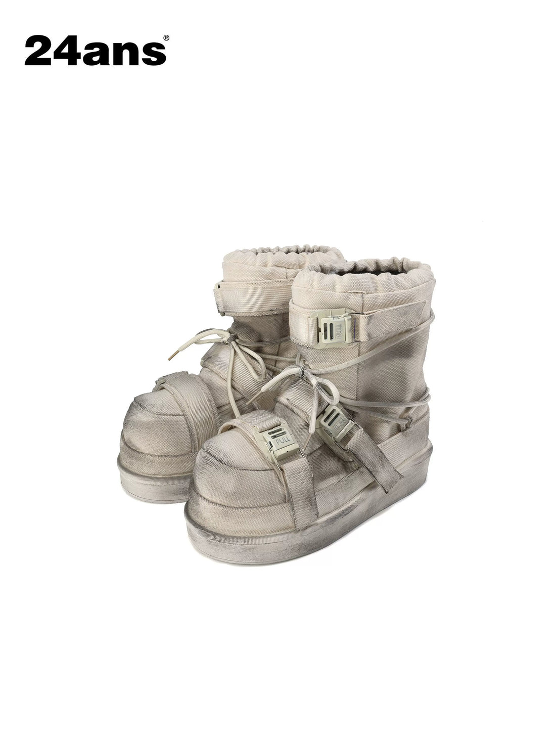 24ans Distressed Beige Snow Boots Detachable Faux Fur Lined-1