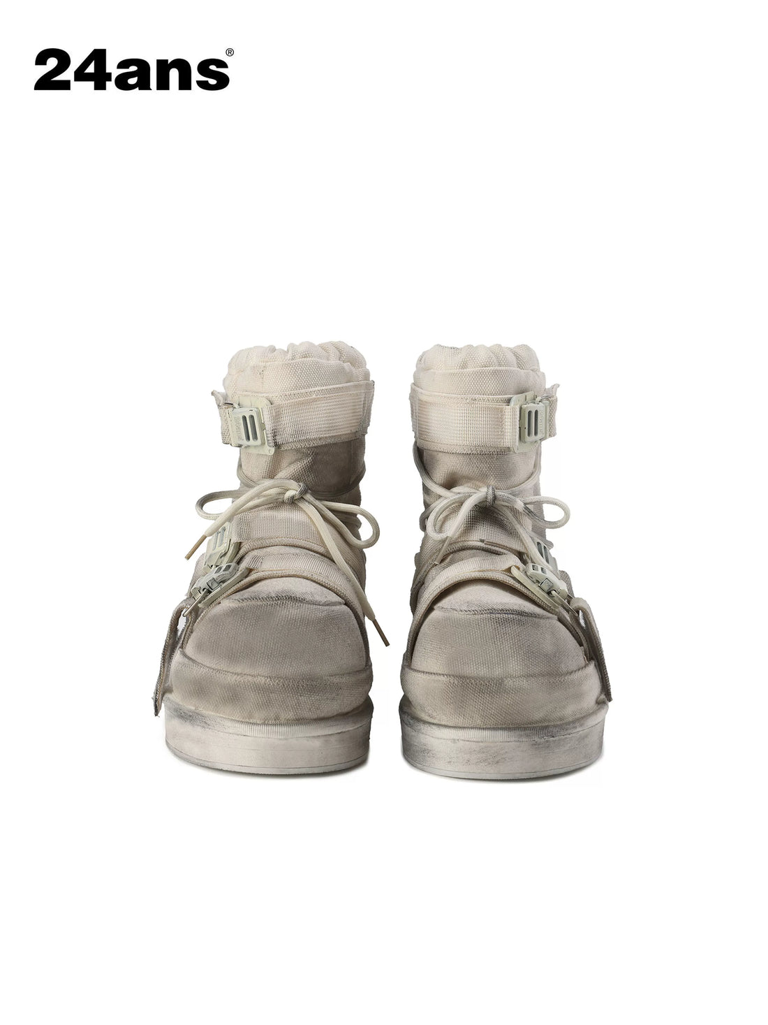 24ans Distressed Beige Snow Boots Detachable Faux Fur Lined-2