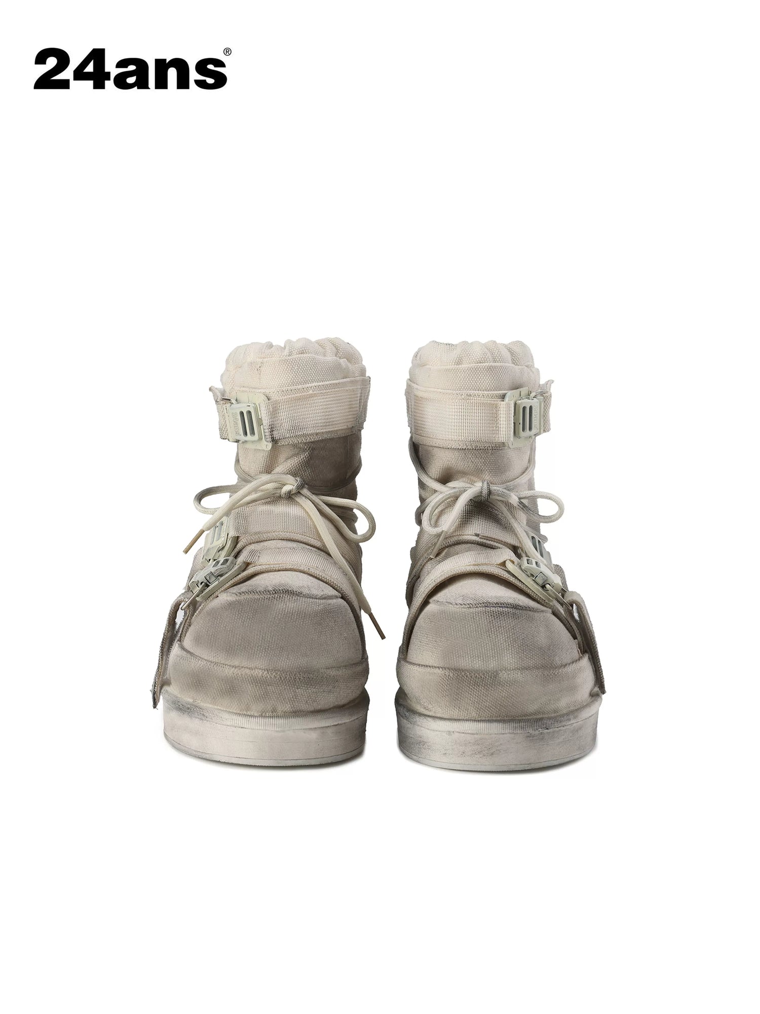 24ans Distressed Beige Snow Boots Detachable Faux Fur Lined-2