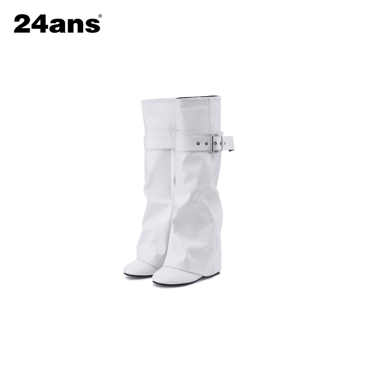 24ans_Distressed_Belt_Buckle_Round_Toe_Block_Heel_Women&