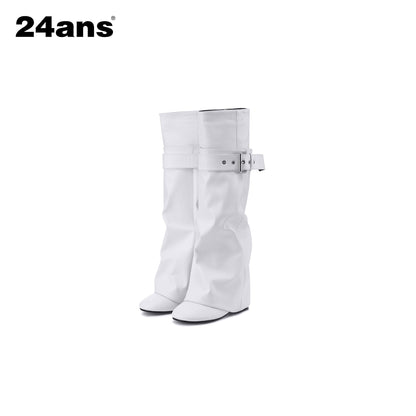 24ans_Distressed_Belt_Buckle_Round_Toe_Block_Heel_Women&