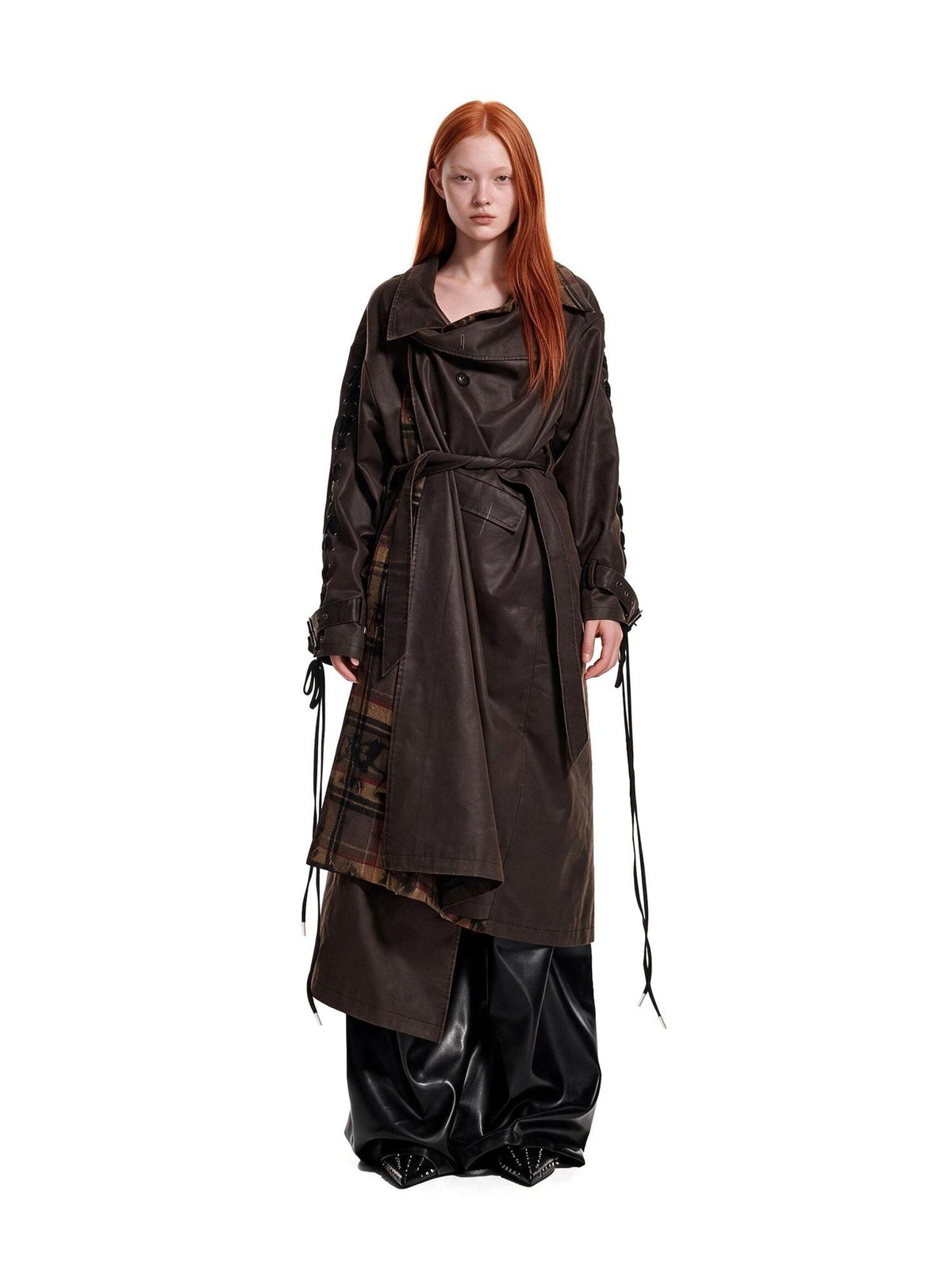 24ans Distressed Contrast Panel Long Plaid Women&