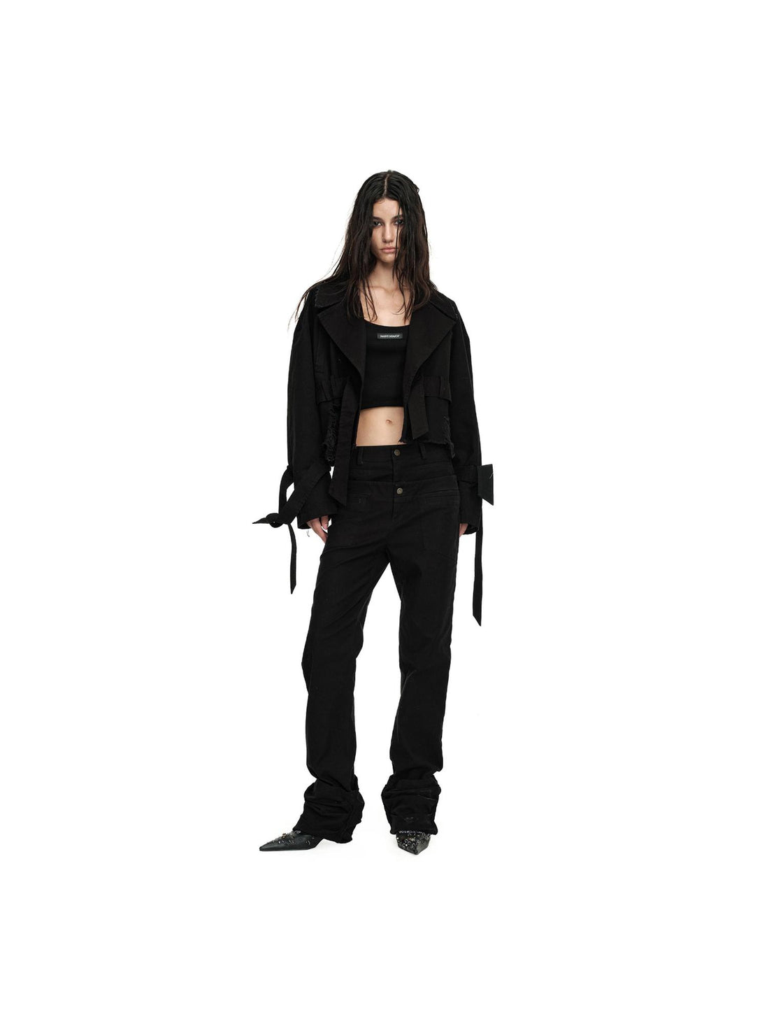 24ans Distressed Denim Jacket Cropped With Raw Hem