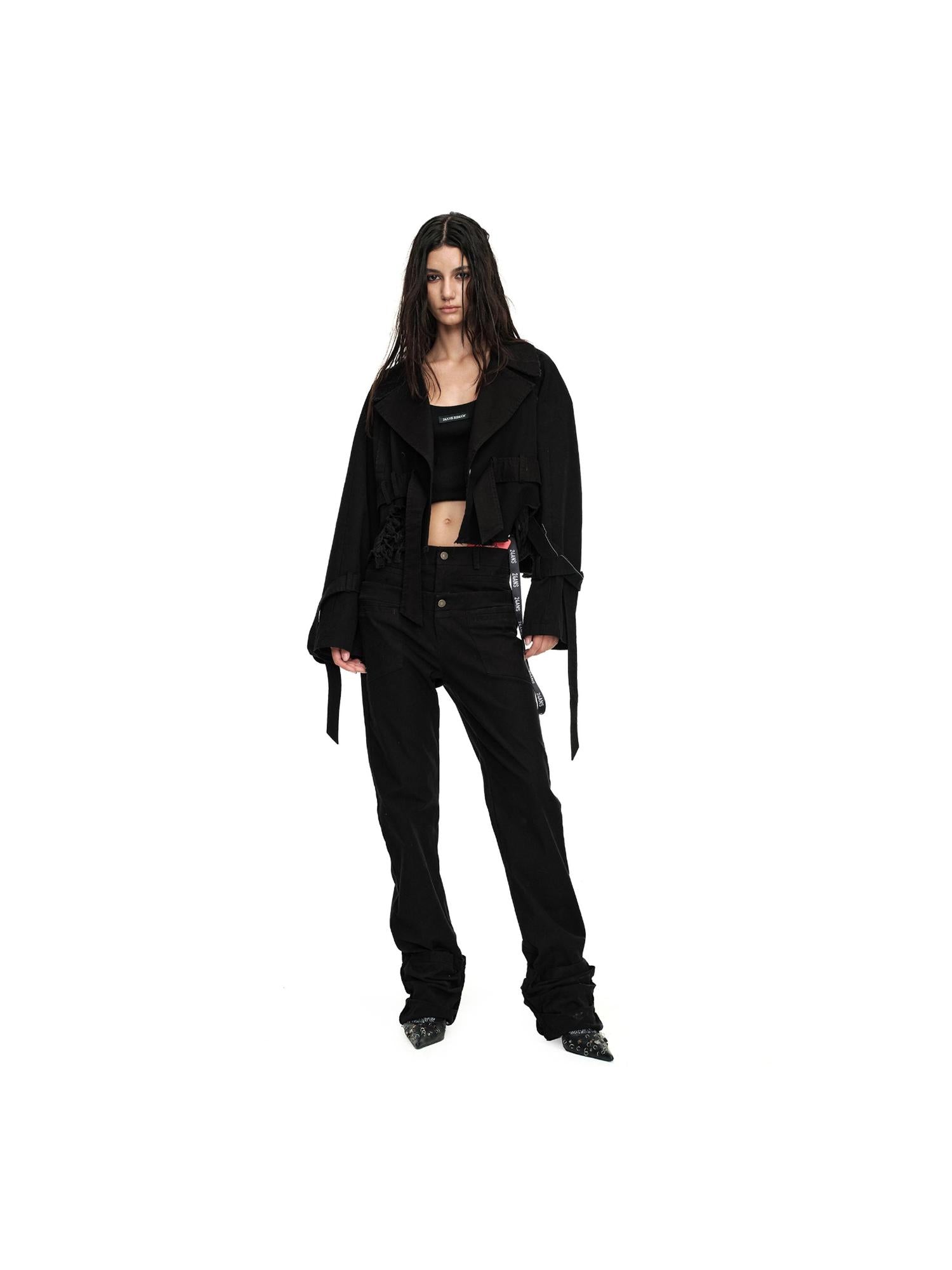 24ans Distressed Denim Jacket Cropped With Raw Hem
