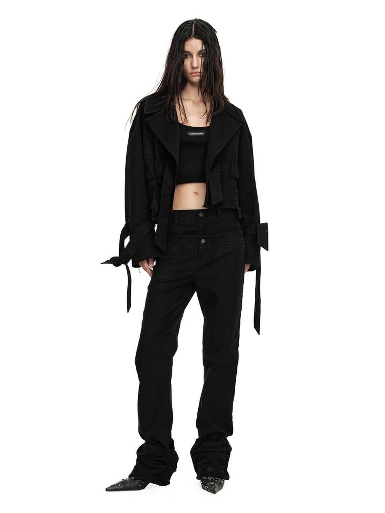 24ans Distressed Denim Jacket Cropped With Raw Hem