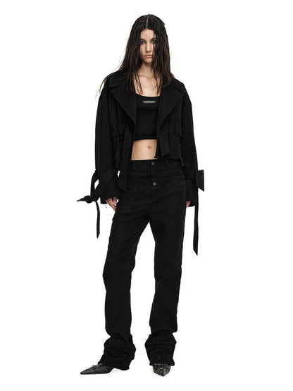 24ans Distressed Denim Jacket Cropped With Raw Hem