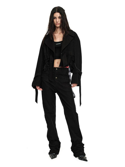 24ans Distressed Denim Jacket Cropped With Raw Hem