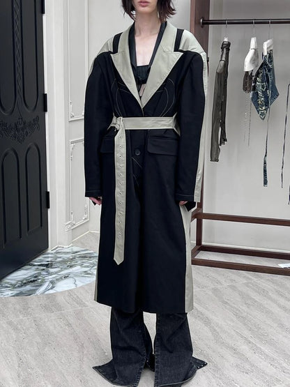 Distressed Denim Leather Trim Coat