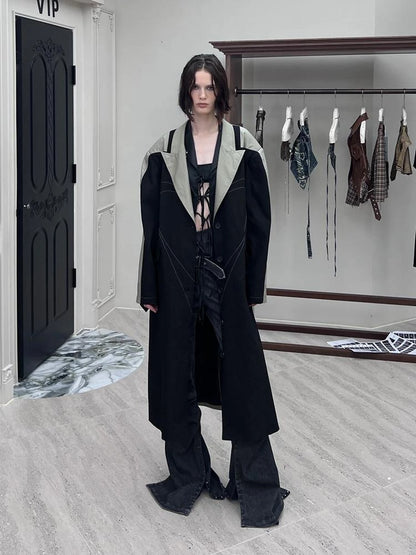 Distressed Denim Leather Trim Coat