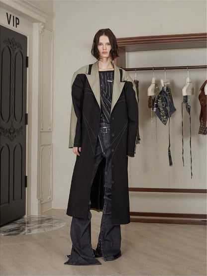 Distressed Denim Leather Trim Coat