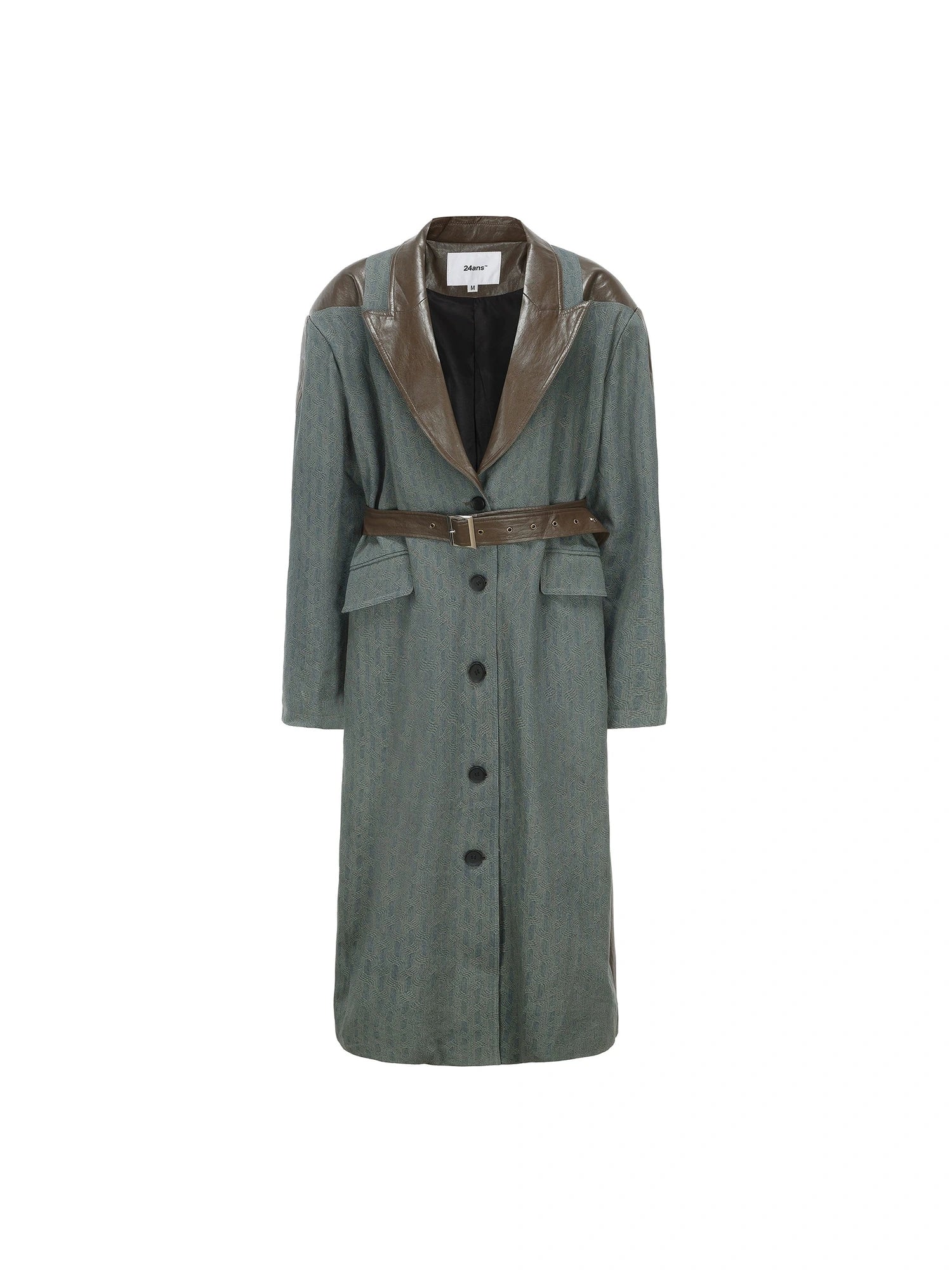Distressed Denim Leather Trim Coat