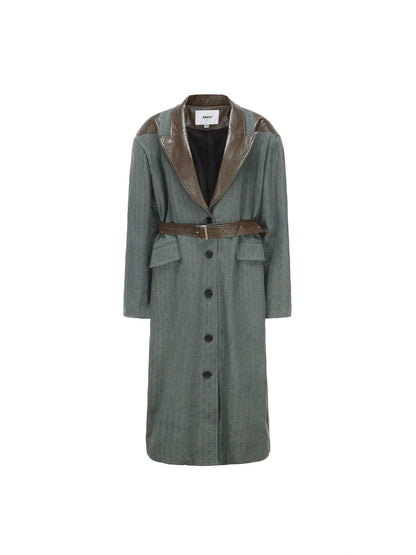 Distressed Denim Leather Trim Coat