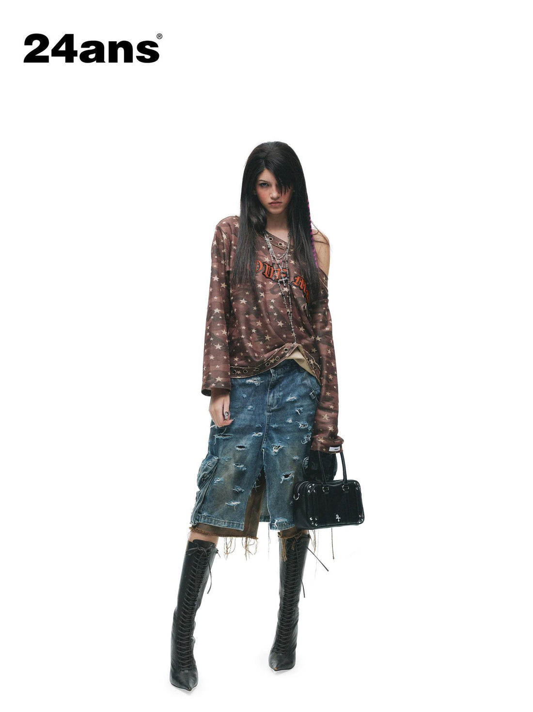 24ans Distressed Gothic Embroidered Eyelet Women&