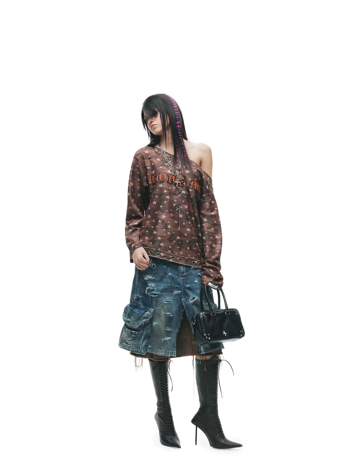 24ans Distressed Gothic Embroidered Eyelet Women&