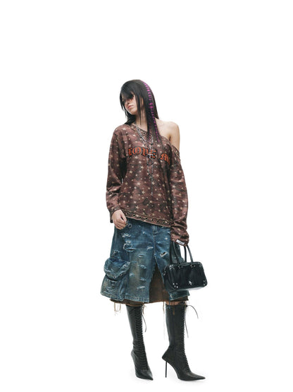 24ans Distressed Gothic Embroidered Eyelet Women&