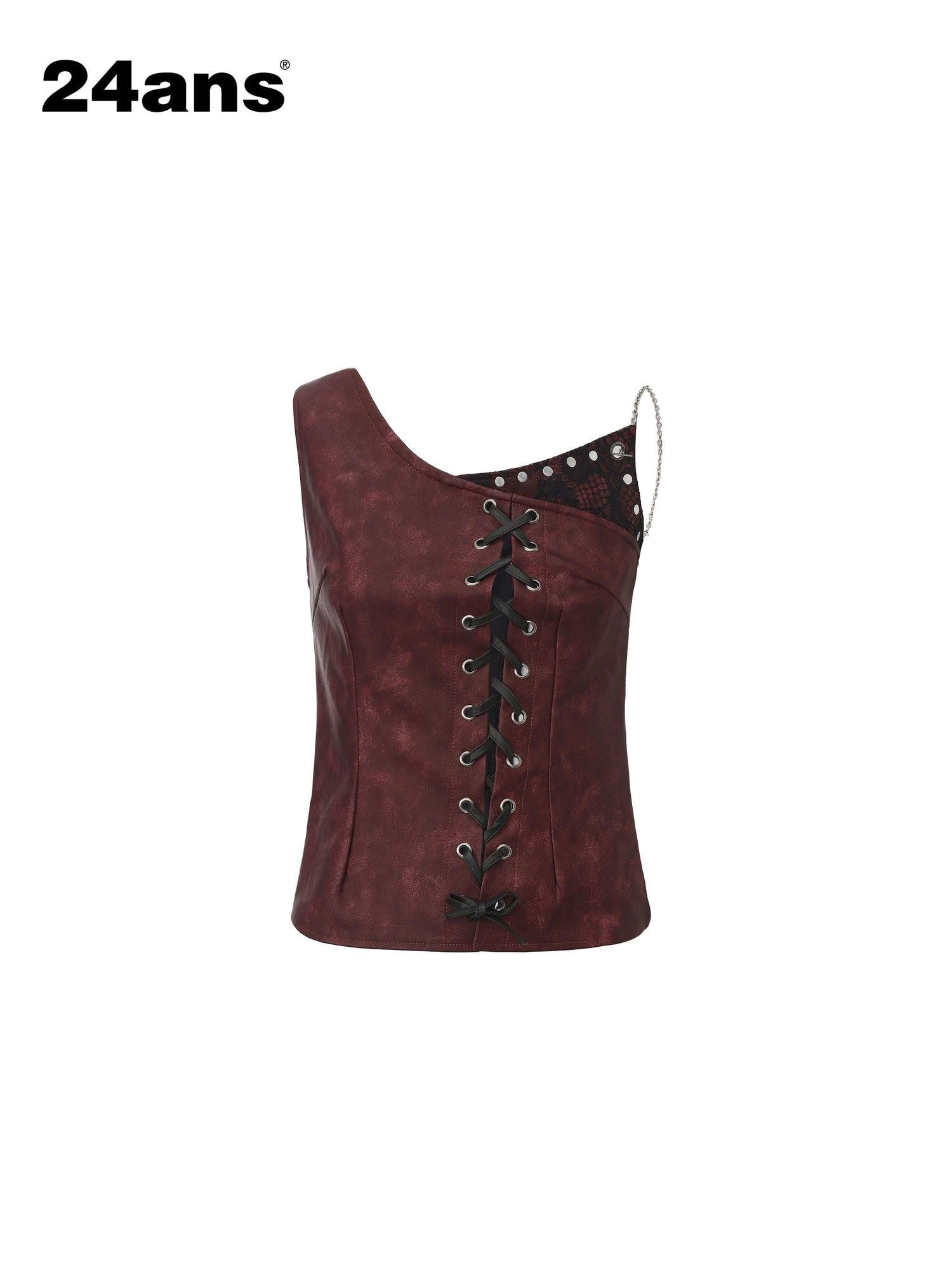 24ans Distressed Lace Patchwork Tie Detail Punk Women&