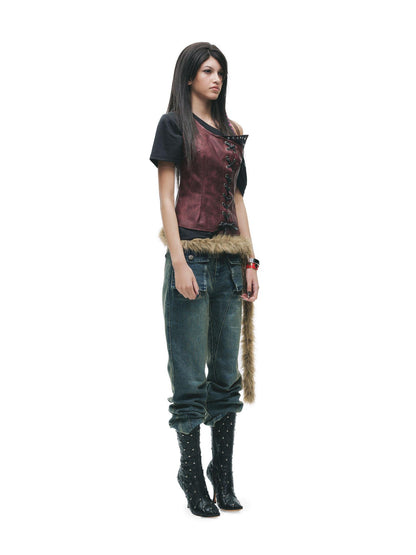 24ans Distressed Lace Patchwork Tie Detail Punk Women&