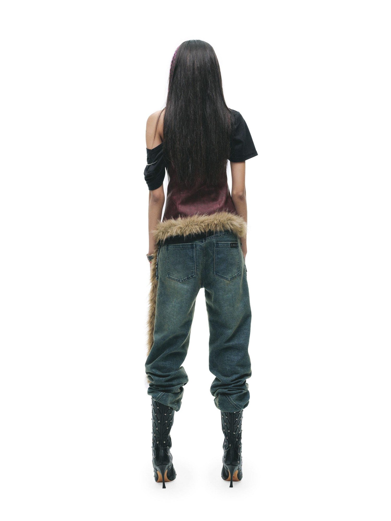 24ans Distressed Lace Patchwork Tie Detail Punk Women&