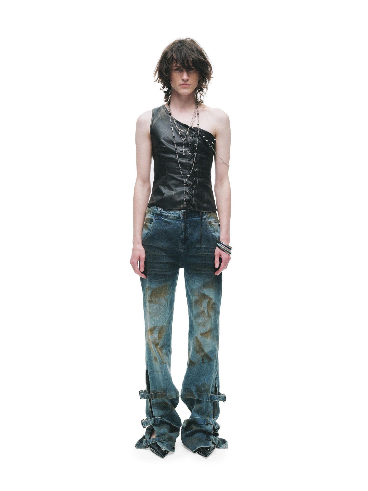 24ans Distressed Lace Patchwork Tie Detail Punk Women&