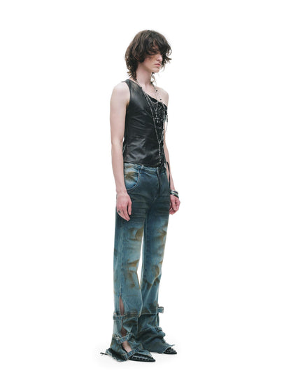 24ans Distressed Lace Patchwork Tie Detail Punk Women&
