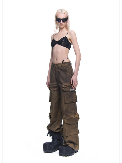 24ans Distressed Pocket Punk Cargo Pants Straight Leg