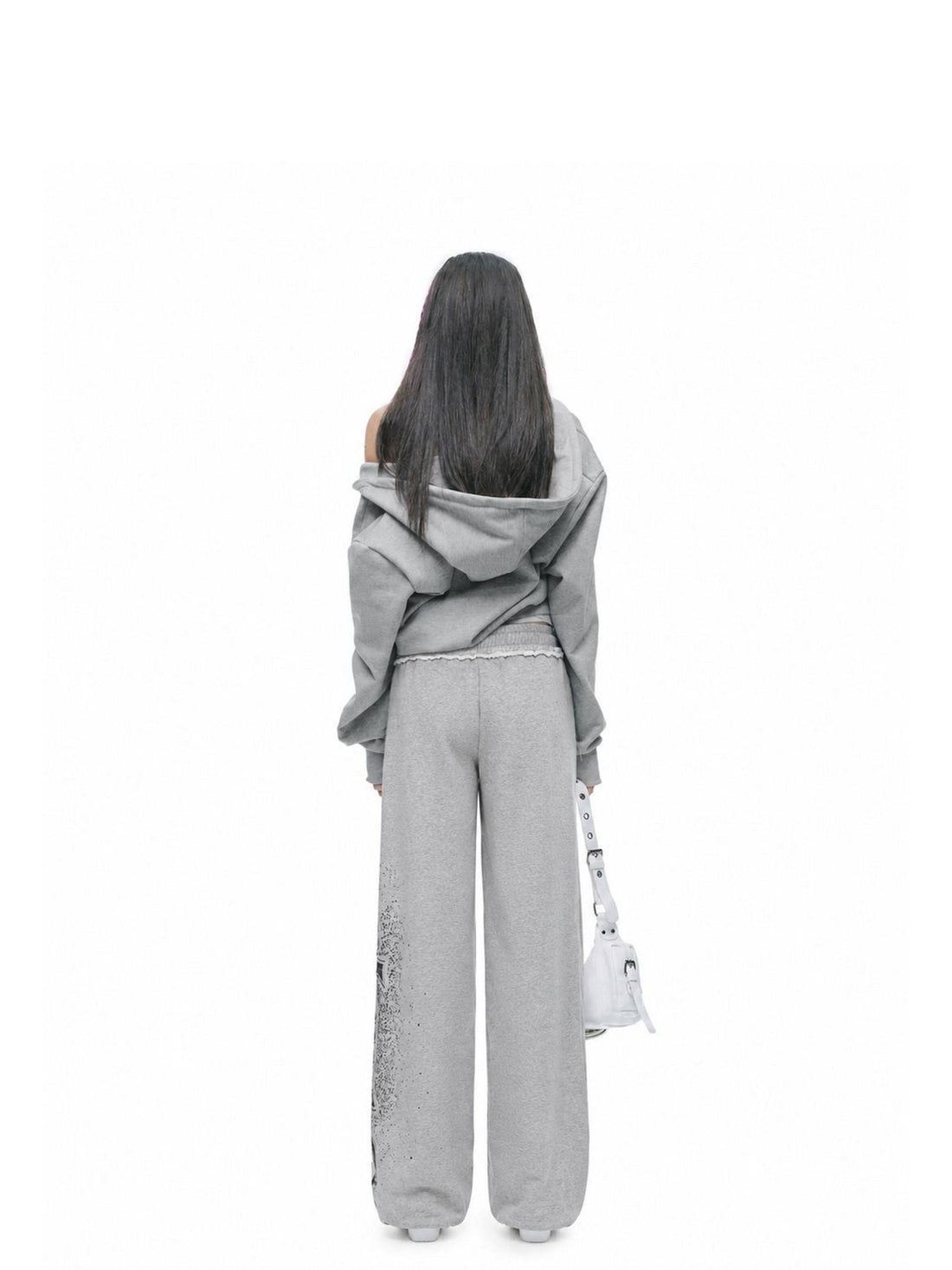 24ans Distressed Print Rhinestone Raw Edge Ruffled Waist Women&