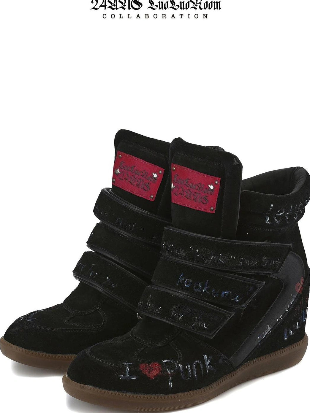 24ans Distressed Punk High Top Hidden Wedge Sneakers Shoes