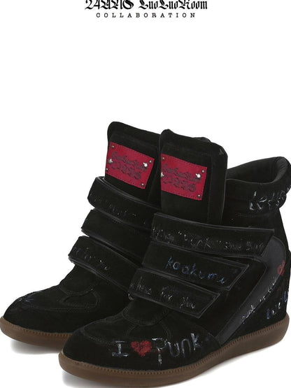 24ans Distressed Punk High Top Hidden Wedge Sneakers Shoes