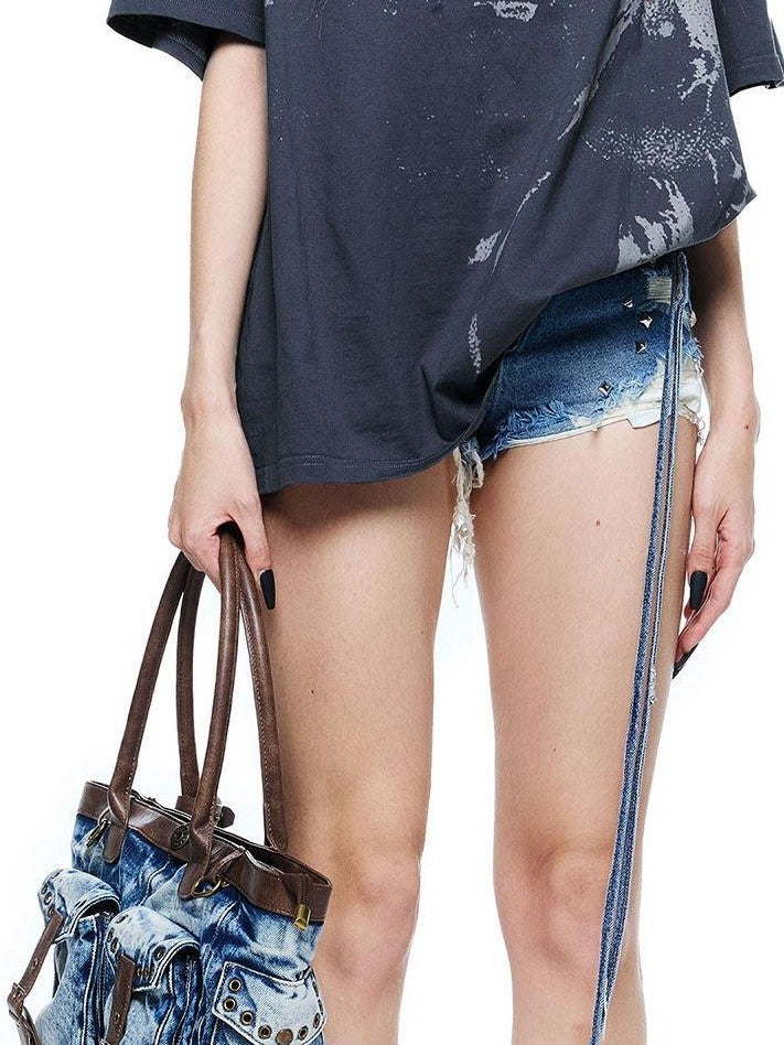 24ans Distressed Tie Dye Print Scoop Back Drop Shoulder Women&