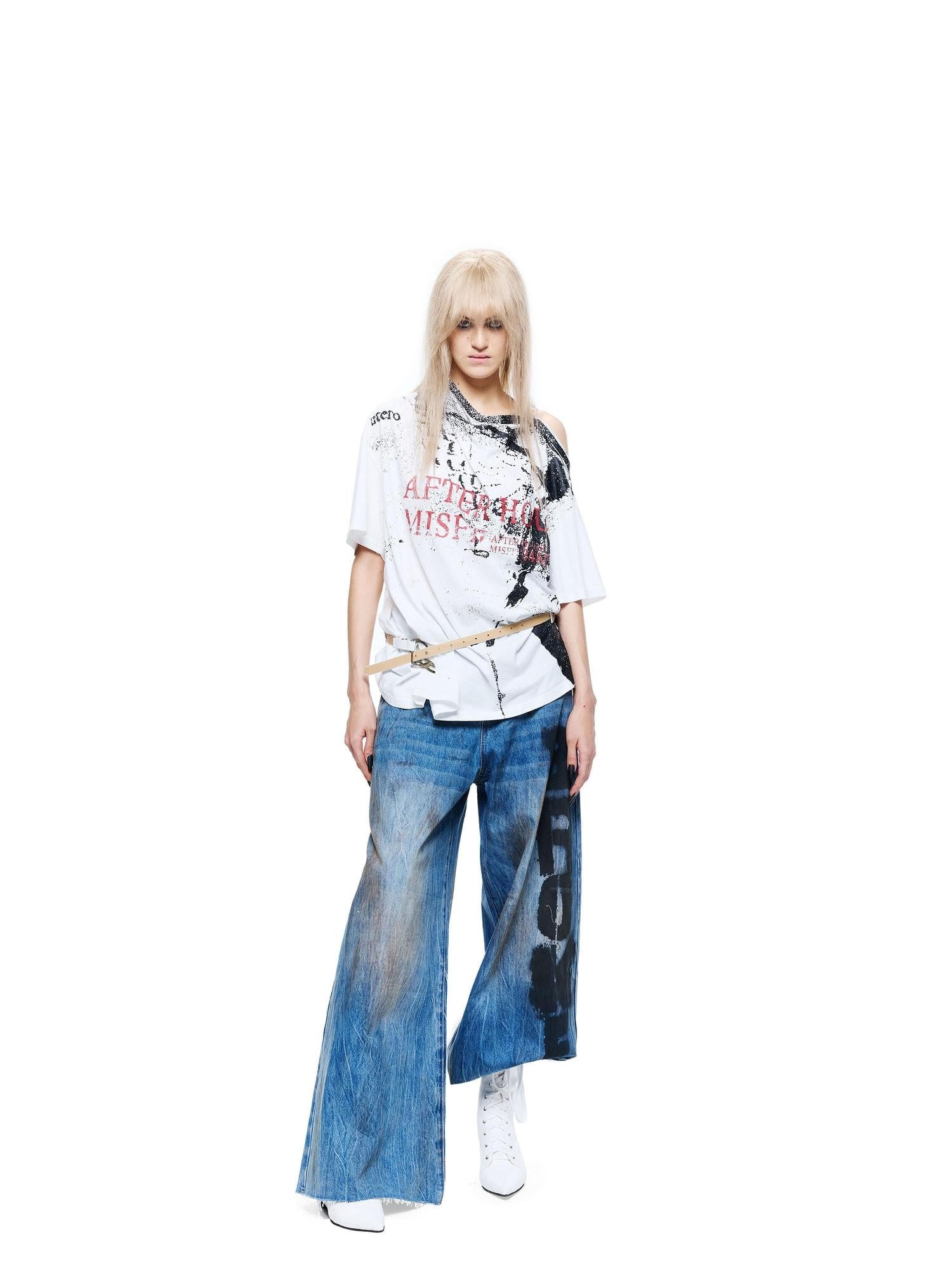 24ans Distressed Tie Dye Print Scoop Back Drop Shoulder Women&