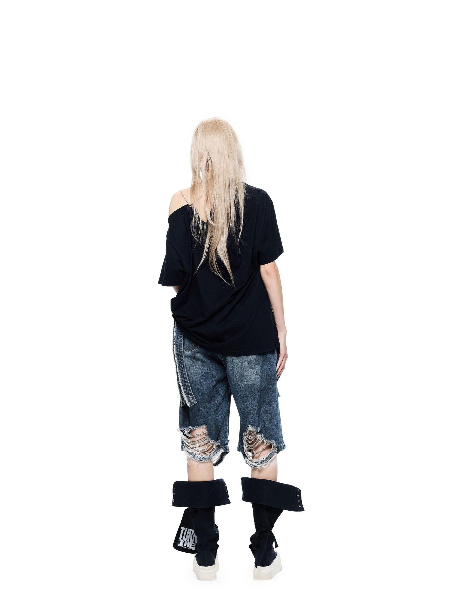 24ans Distressed Tie Dye Print Scoop Back Drop Shoulder Women&