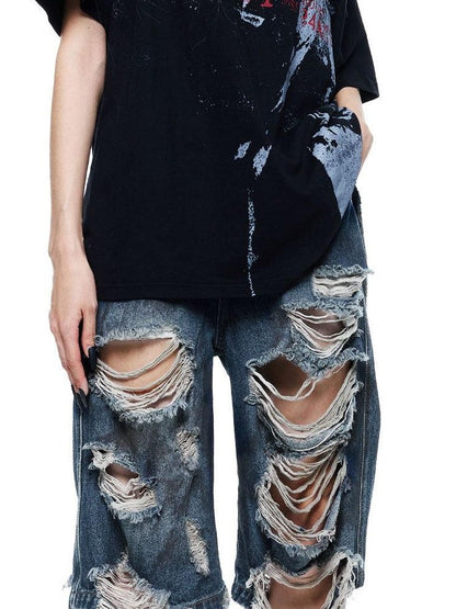 24ans Distressed Tie Dye Print Scoop Back Drop Shoulder Women&