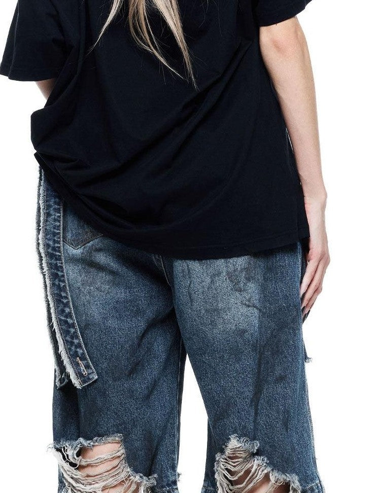 24ans Distressed Tie Dye Print Scoop Back Drop Shoulder Women&