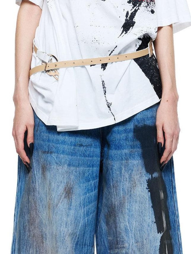 24ans Distressed Tie Dye Print Scoop Back Drop Shoulder Women&
