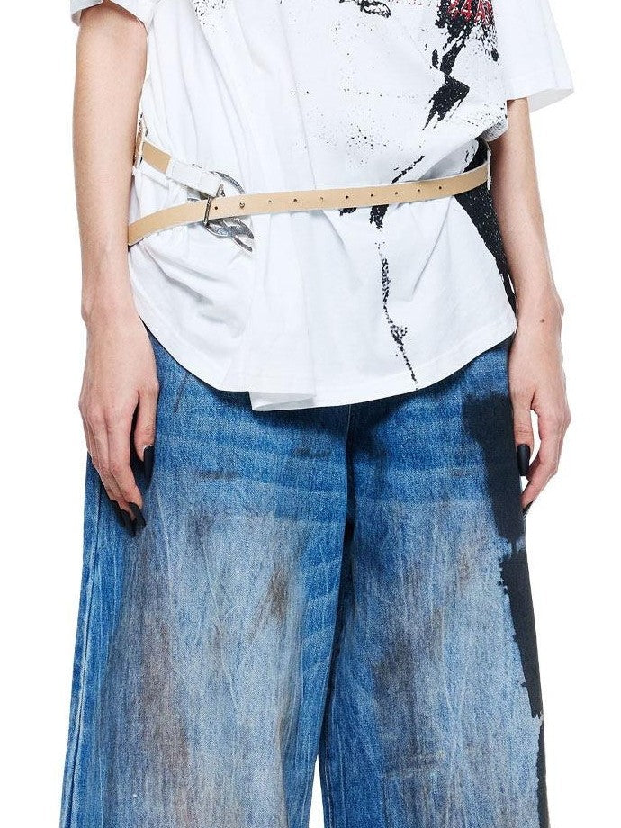 24ans Distressed Tie Dye Print Scoop Back Drop Shoulder Women&