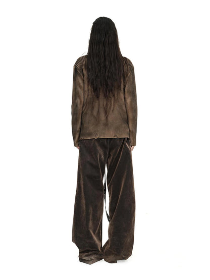 Distressed Two Tone Vintage Zip Up Knit Cardigan