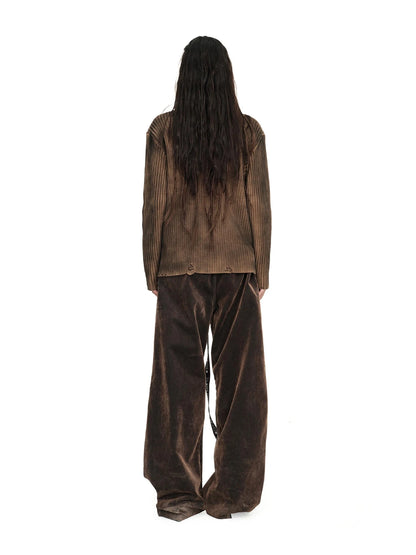 Distressed Two Tone Vintage Zip Up Knit Cardigan