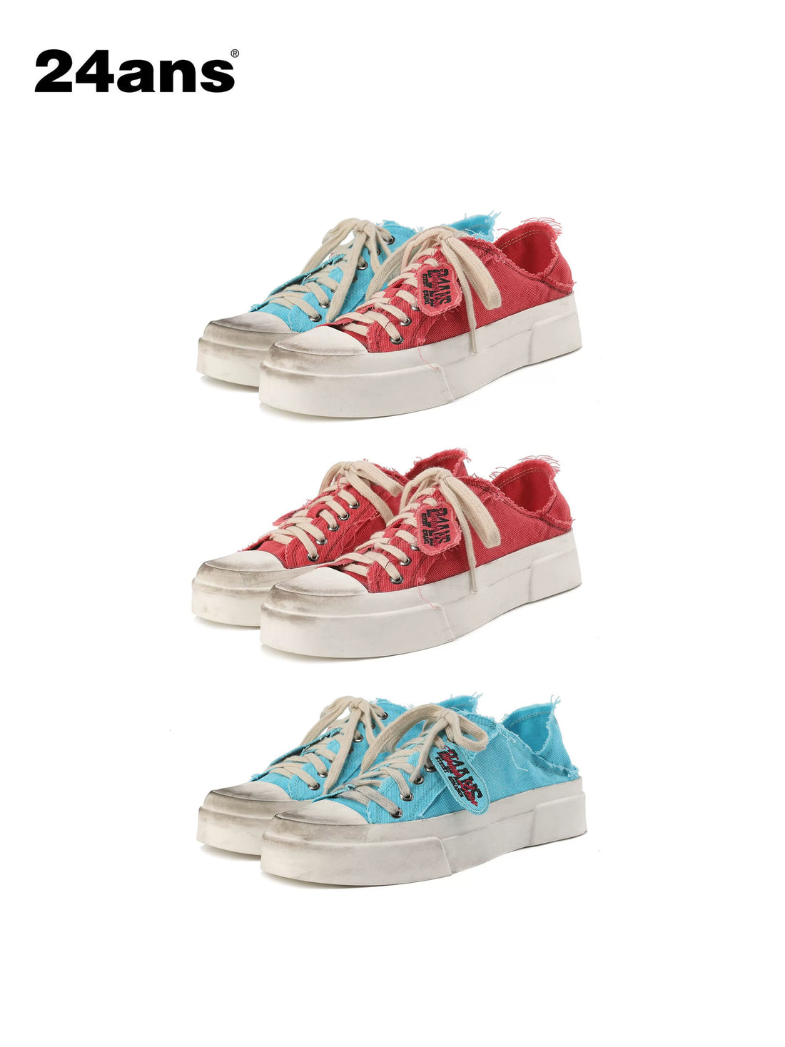 24ans Distressed Wash Denim Low Top Slip On Platform Sneakers-1