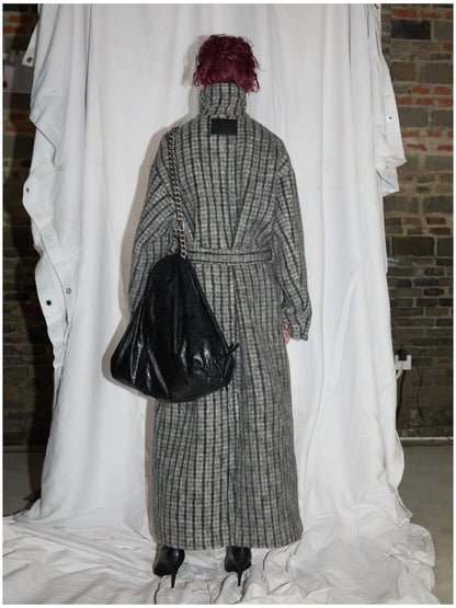 Double Breasted Wool Blend Coat In Grey And Yellow