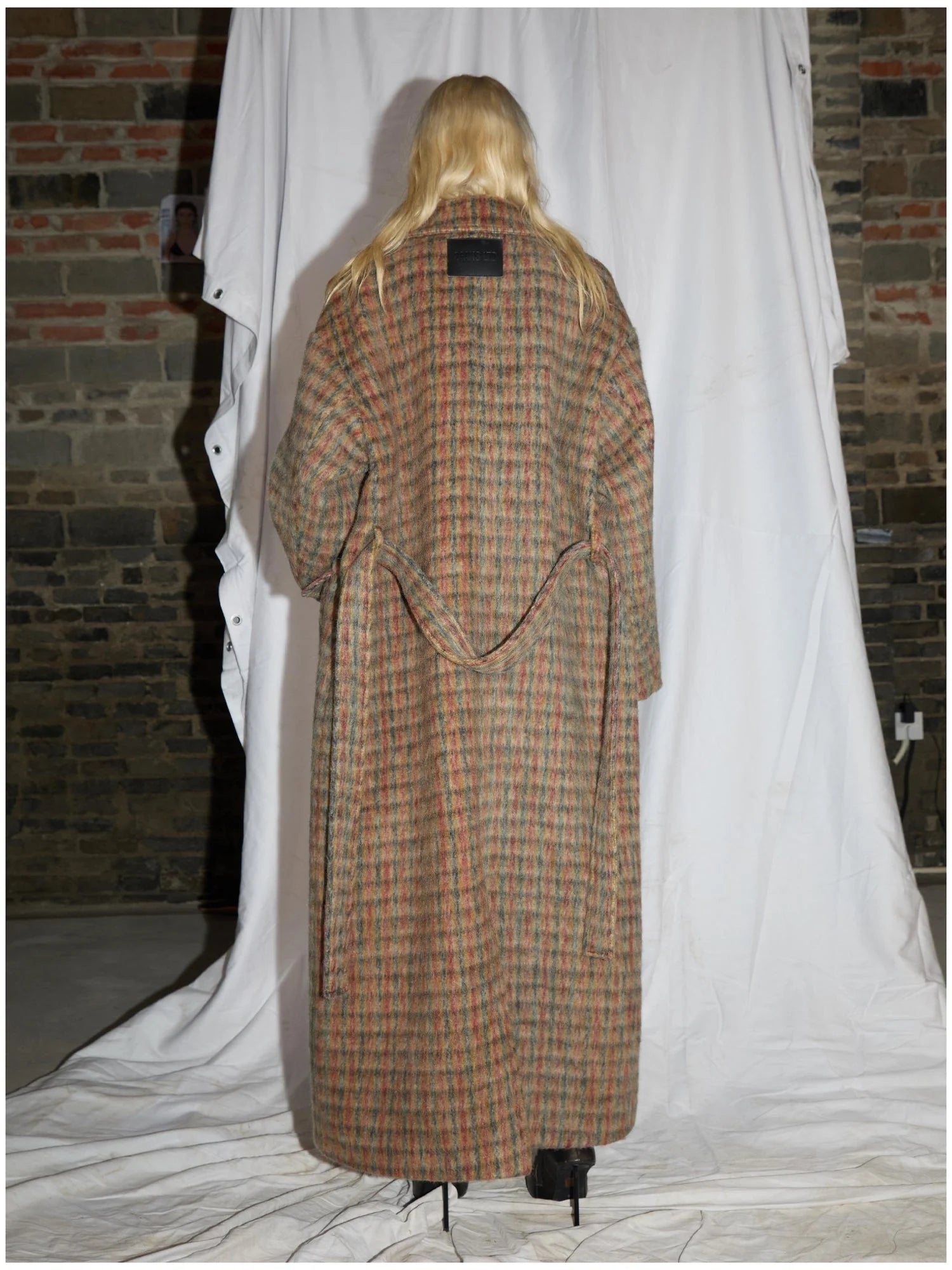 Double Breasted Wool Blend Coat In Grey And Yellow