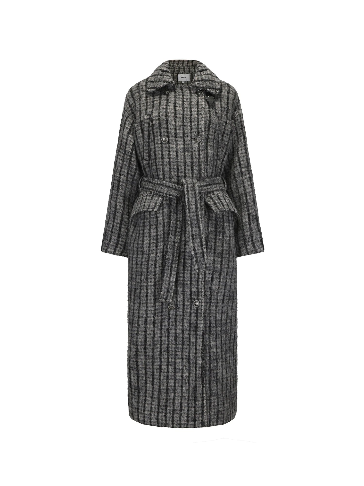 Double Breasted Wool Blend Coat In Grey And Yellow